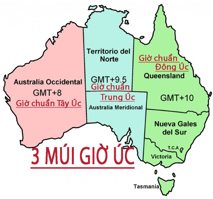 Múi giờ Úc so với Việt Nam