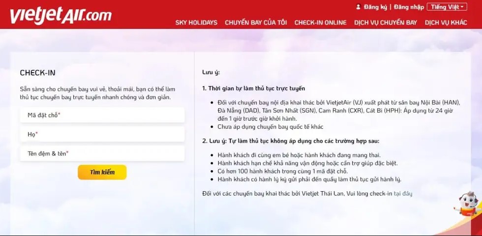 cách check in online vietjet